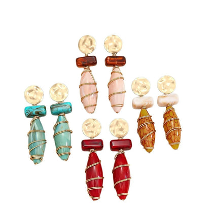 Wire Wrapped Resin Drop Earrings