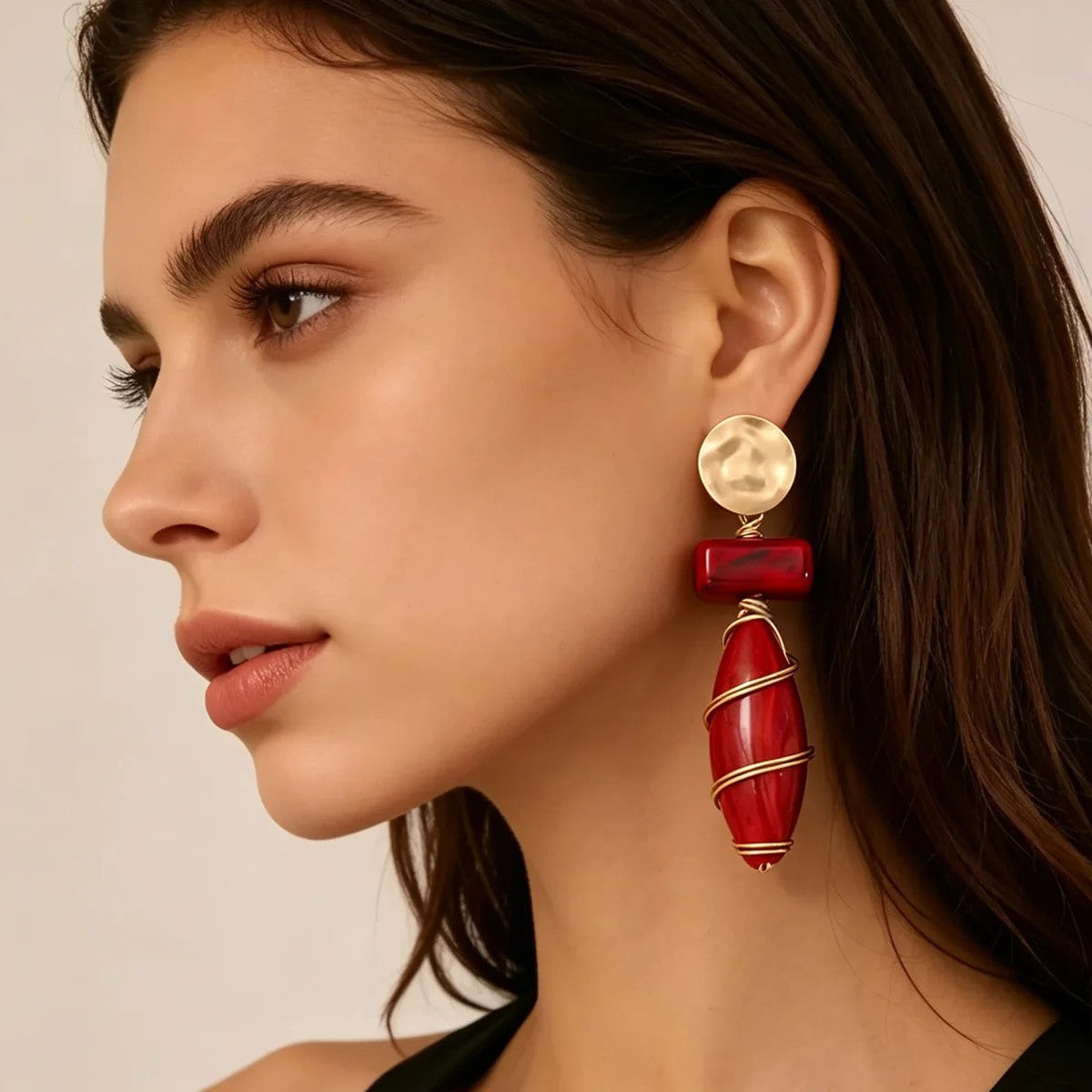 Wire Wrapped Resin Drop Earrings