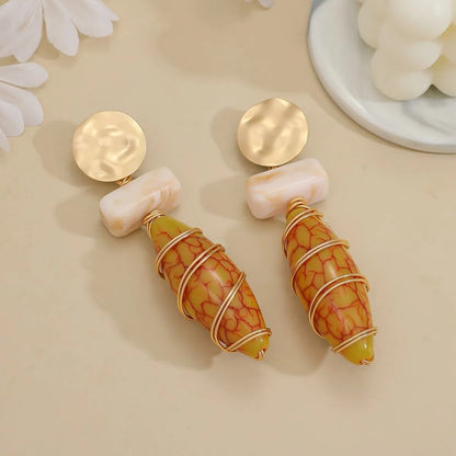 Wire Wrapped Resin Drop Earrings