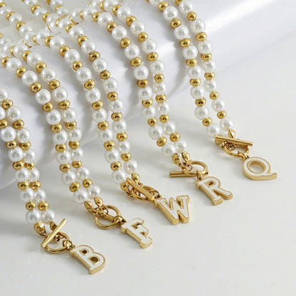Faux Pearl Letter Strand Necklace