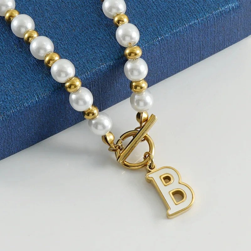 Faux Pearl Letter Strand Necklace