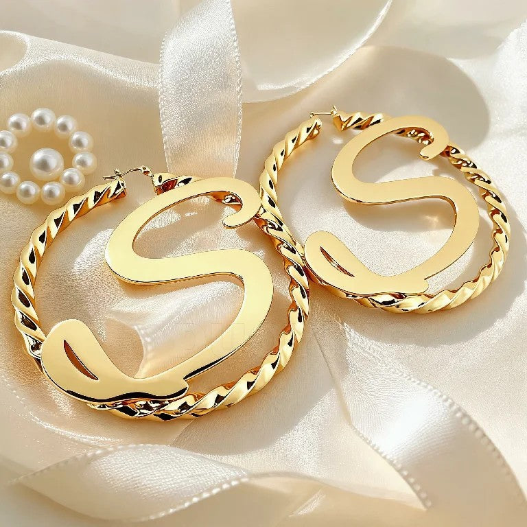 Initial Letter Hoop Earrings