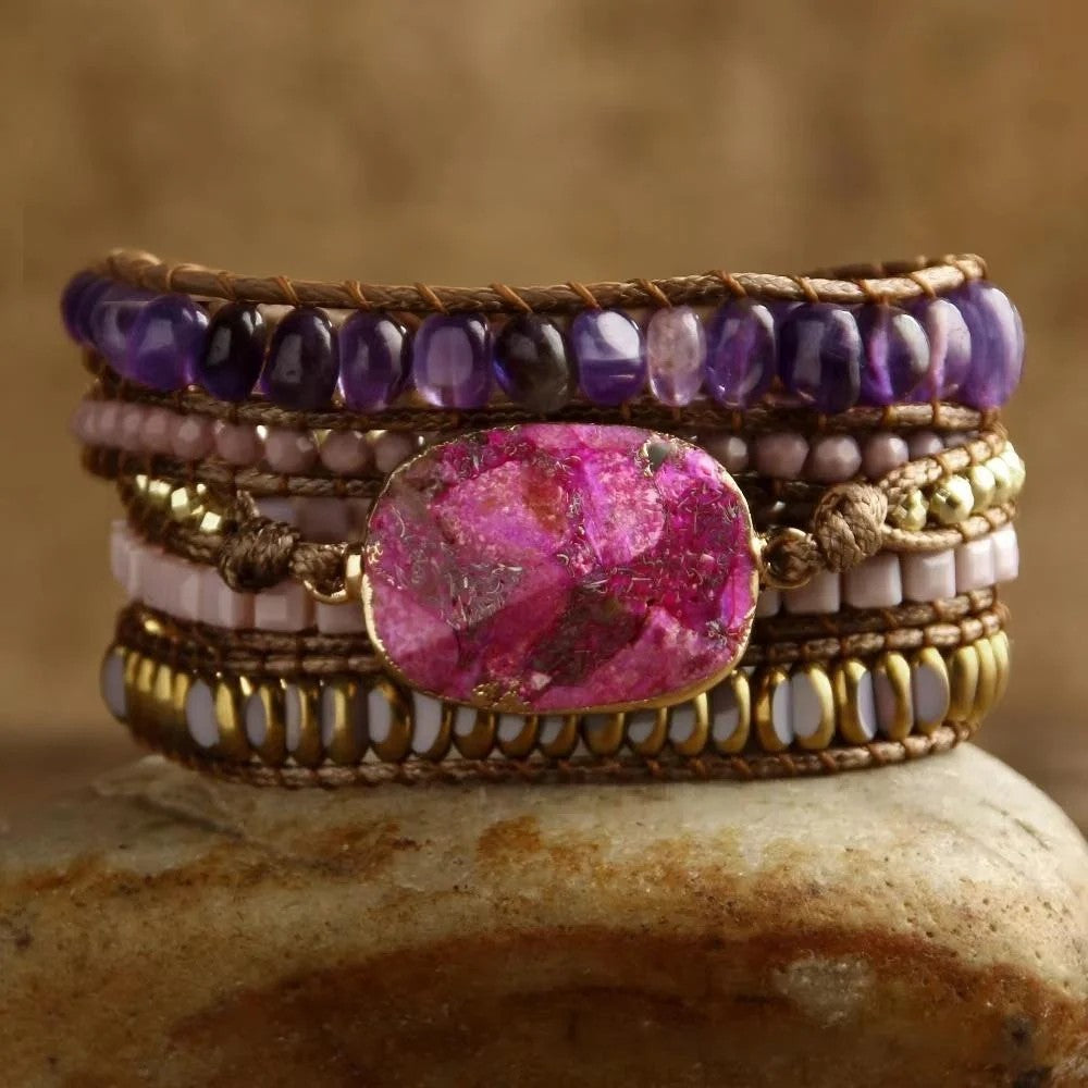 Hexagonal Stone Wrap Bracelet