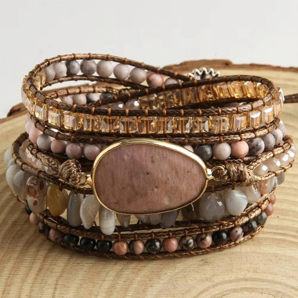 Hexagonal Stone Wrap Bracelet