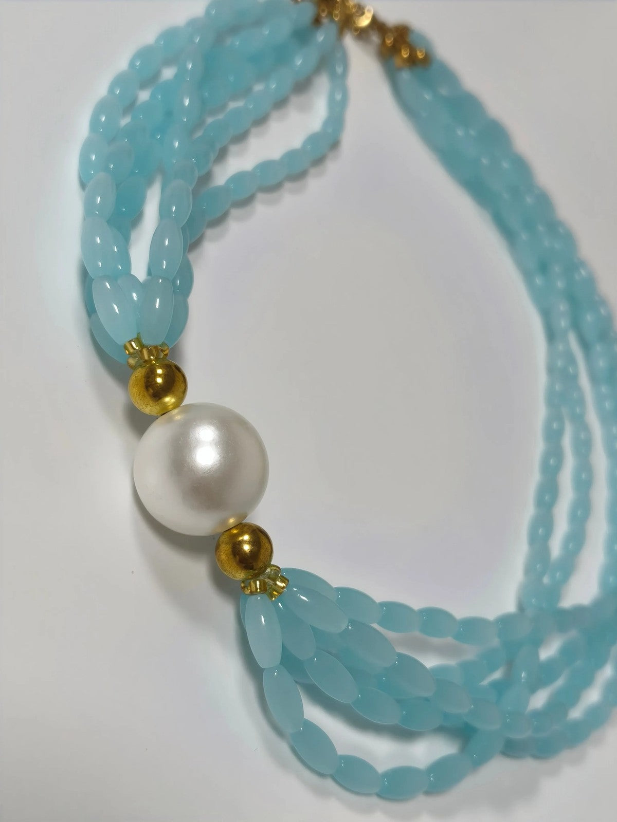 Layered Blue Stone Pearl Necklace