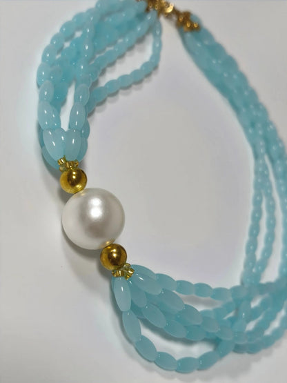 Layered Blue Stone Pearl Necklace