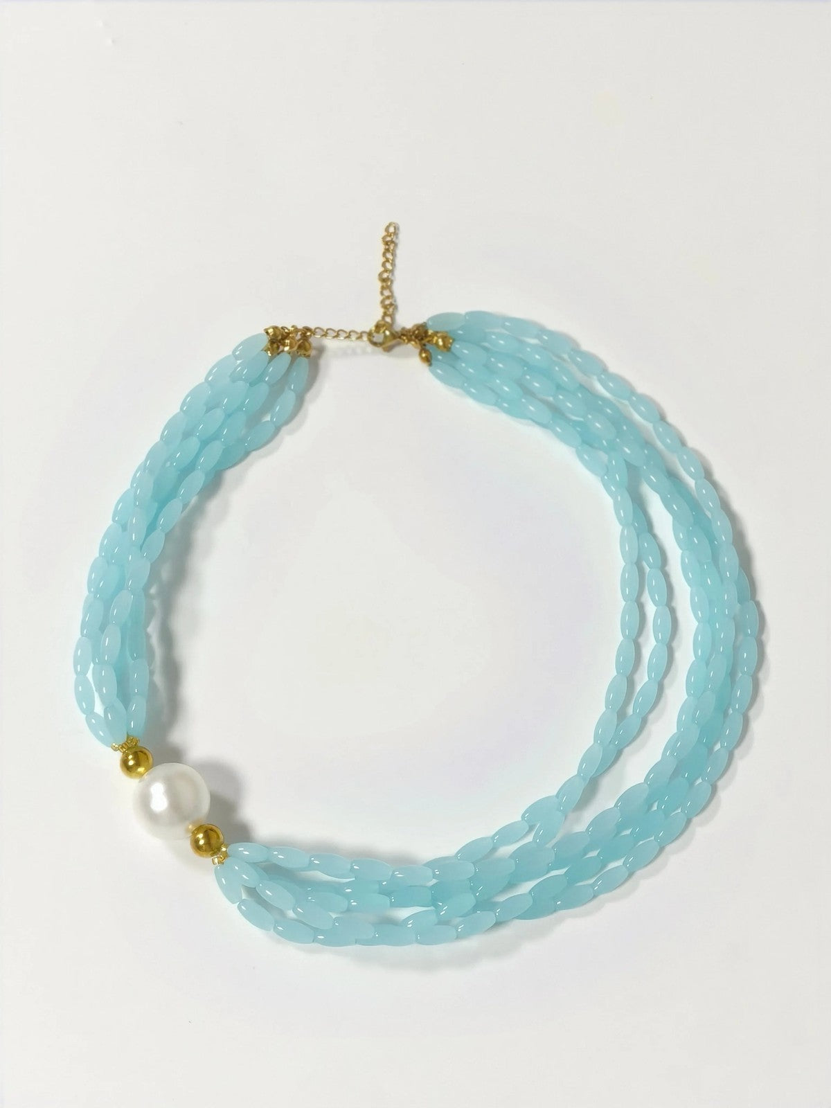 Layered Blue Stone Pearl Necklace