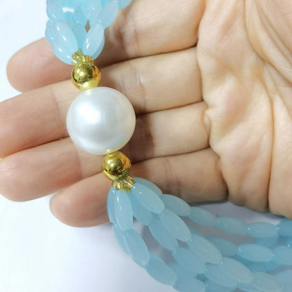 Layered Blue Stone Pearl Necklace