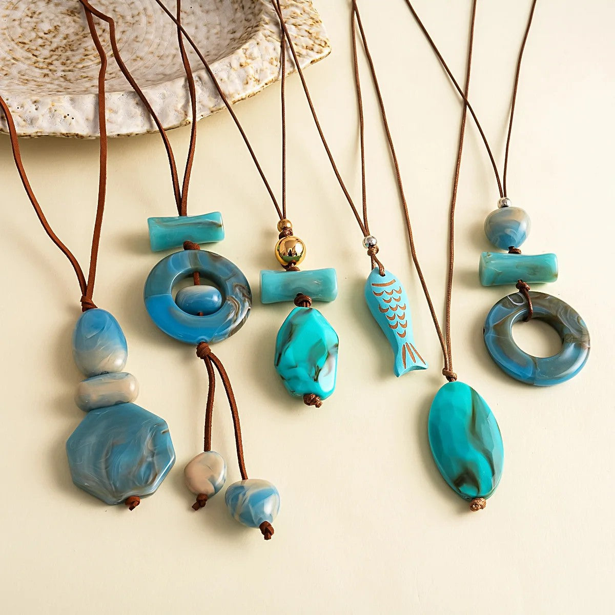 Turquoise Marbled Resin Pendant Necklace