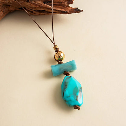 Turquoise Marbled Resin Pendant Necklace