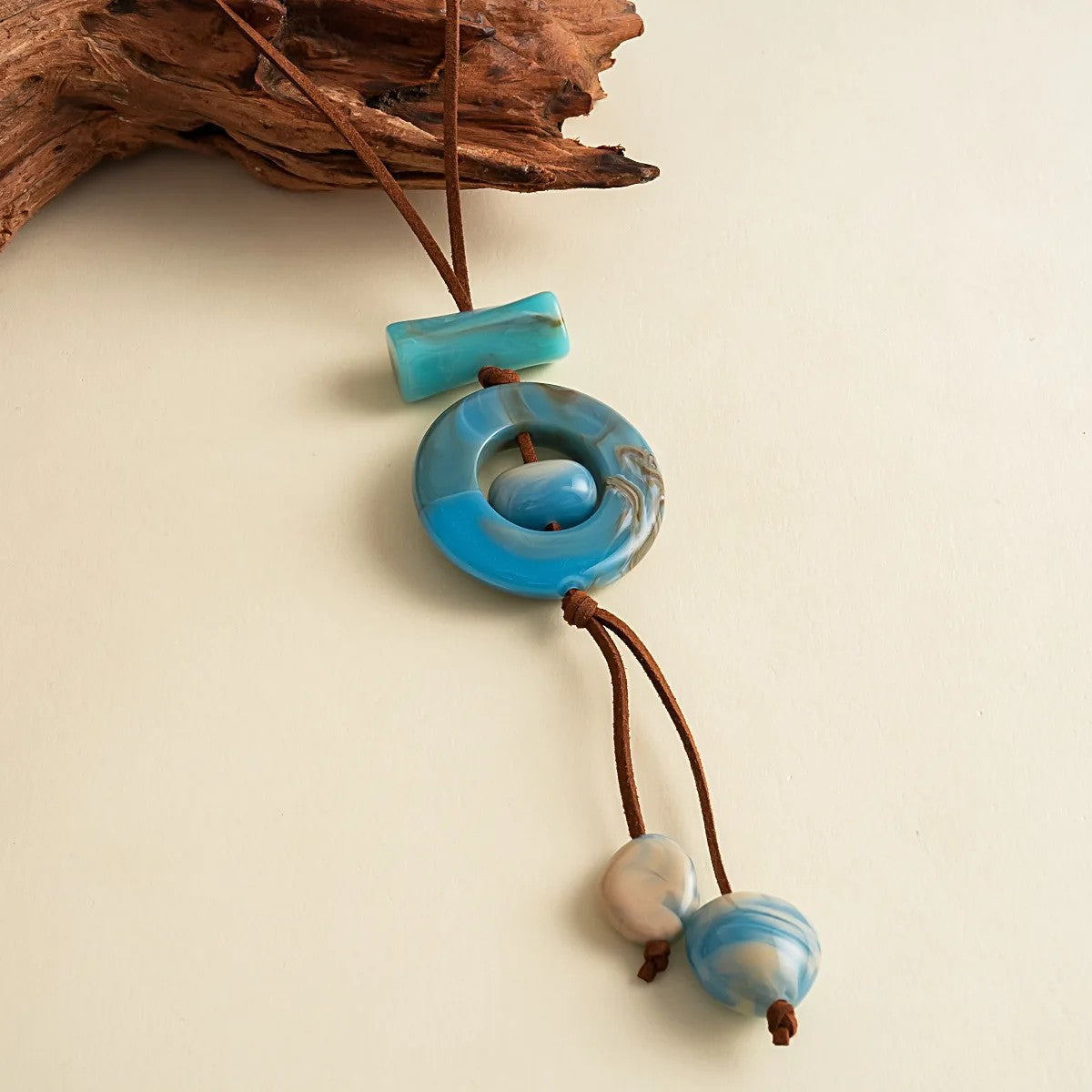 Turquoise Marbled Resin Pendant Necklace