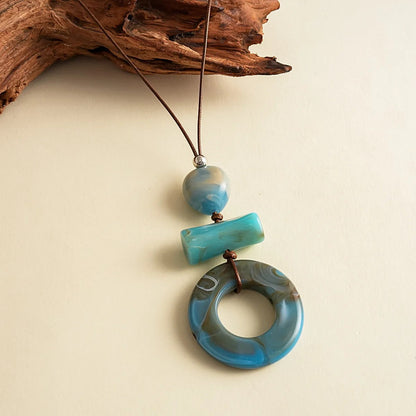 Turquoise Marbled Resin Pendant Necklace