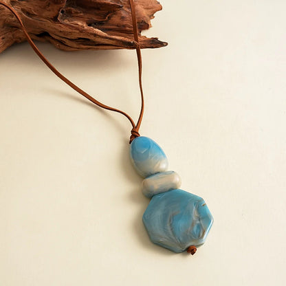 Turquoise Marbled Resin Pendant Necklace