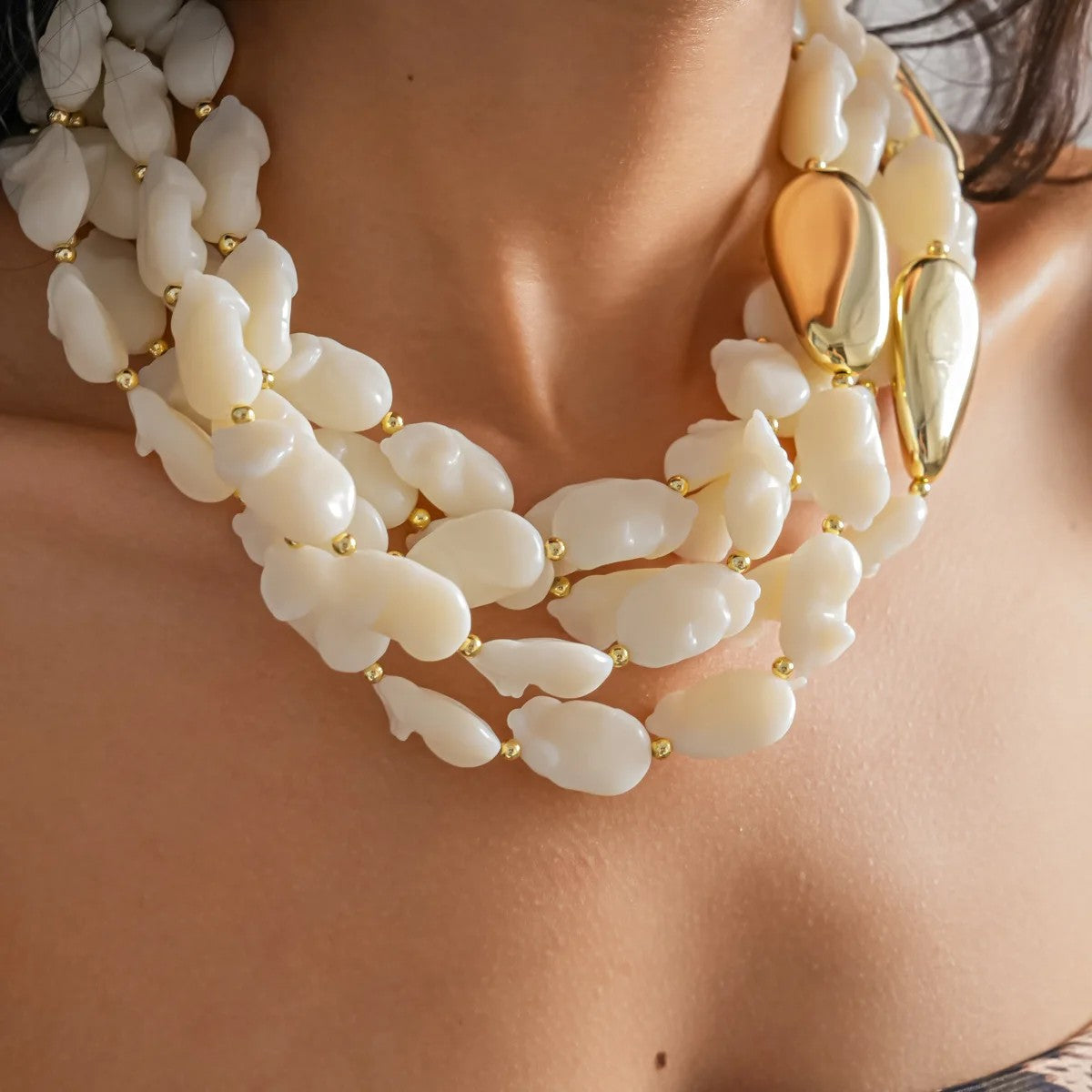 White Baroque Bead Statement Necklace