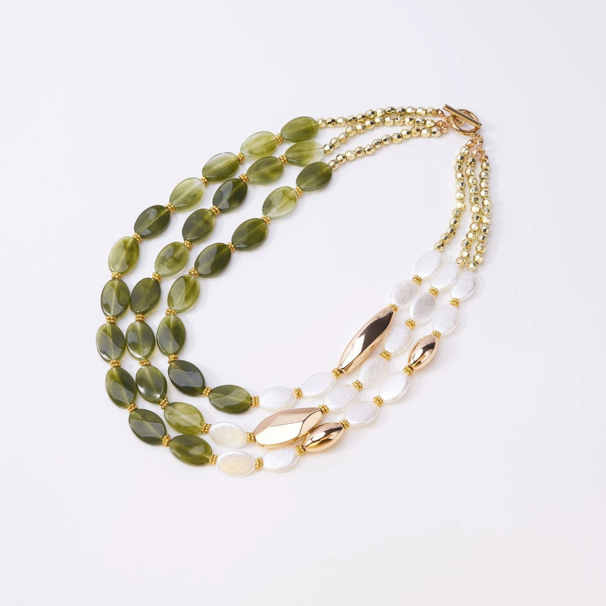Green & White Layered Bead Necklace