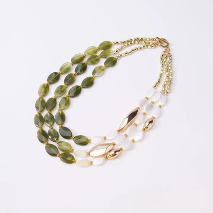 Green & White Layered Bead Necklace