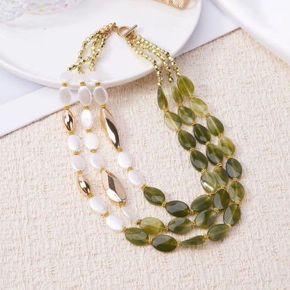Green & White Layered Bead Necklace