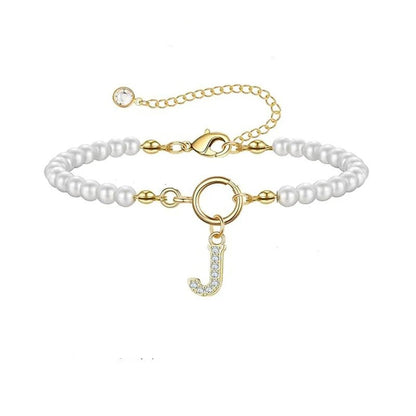 Crystal Initial J Pearl Bracelet