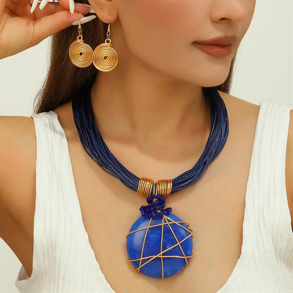 Blue Stone Wire Wrap Necklace Set