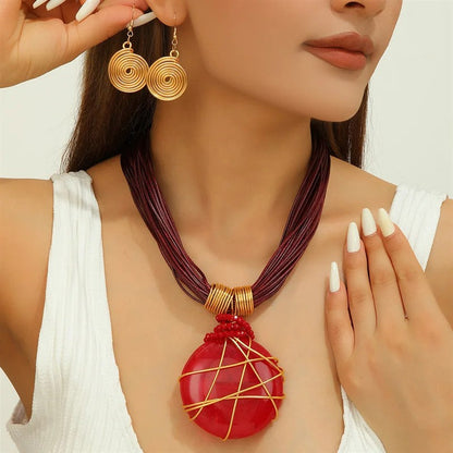 Blue Stone Wire Wrap Necklace Set