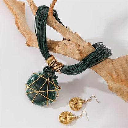 Blue Stone Wire Wrap Necklace Set