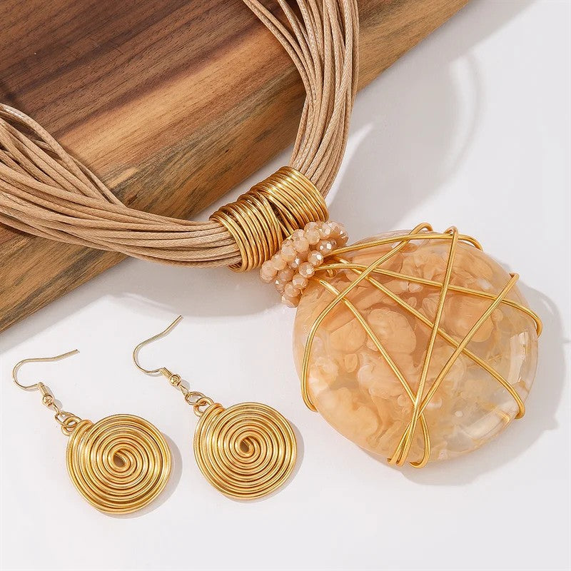 Blue Stone Wire Wrap Necklace Set