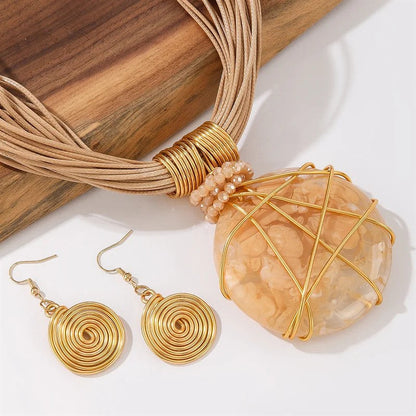 Blue Stone Wire Wrap Necklace Set