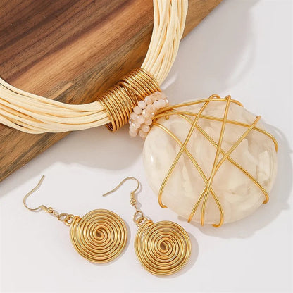 Blue Stone Wire Wrap Necklace Set