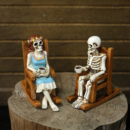 Skeleton Couple Rocking Chair Figurine Set