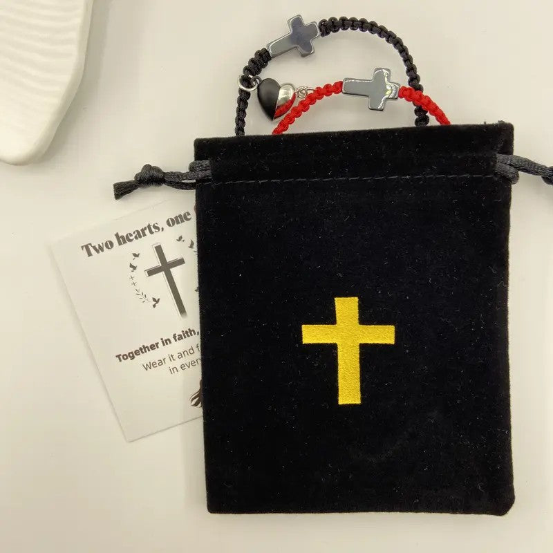 Cross & Magnetic Heart Bracelet Set