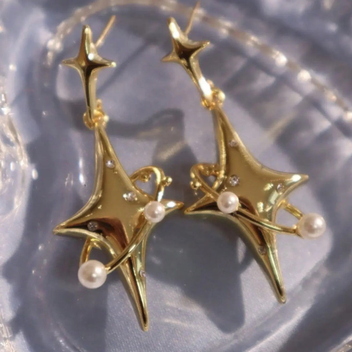 Star & Pearl Dangle Earrings
