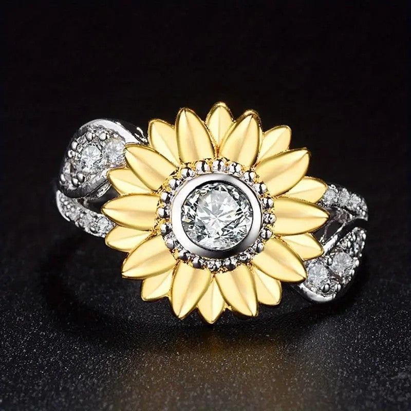 Yellow Sunflower Crystal Ring
