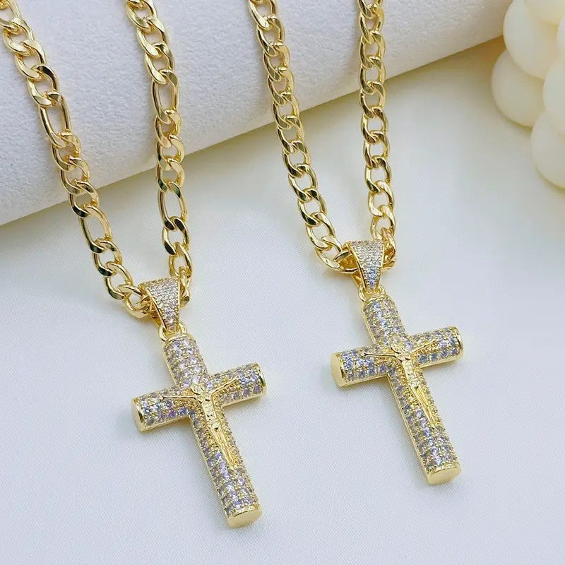 Paved Jesus Cross Necklace