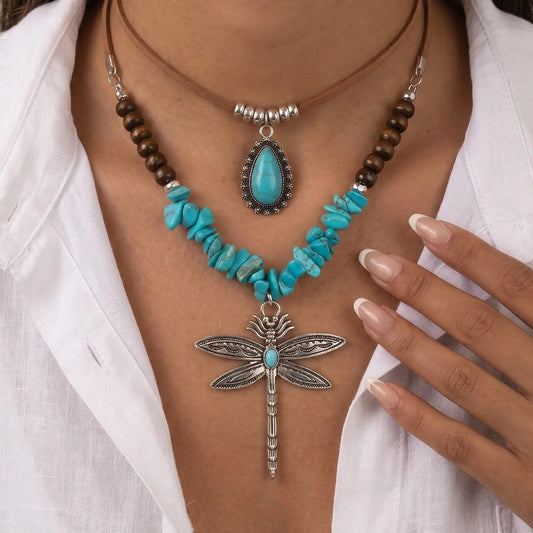 Turquoise Dragonfly Layered Necklace