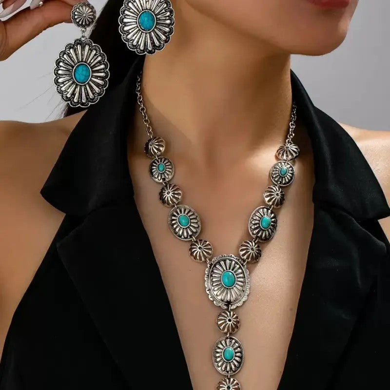Turquoise Floral Statement Jewelry Set