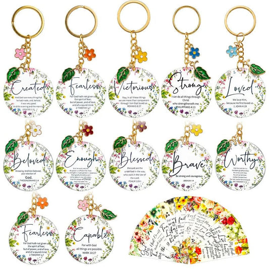 Floral Scripture Keychain Set