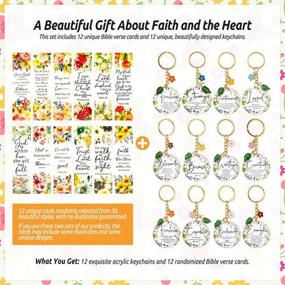 Floral Scripture Keychain Set