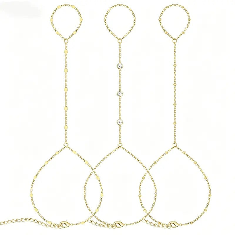 Dainty Teardrop Hand Chain Set