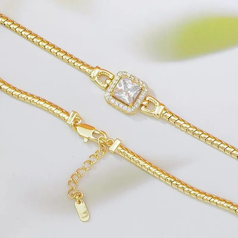 Square Crystal Snake Chain Bracelet