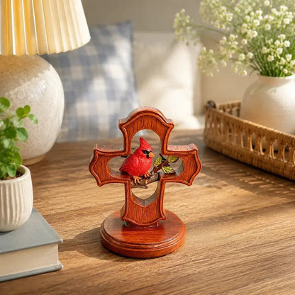 Red Bird Cross Figurine