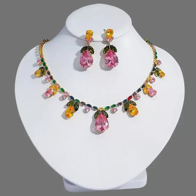 Multicolor Crystal Floral Statement Necklace