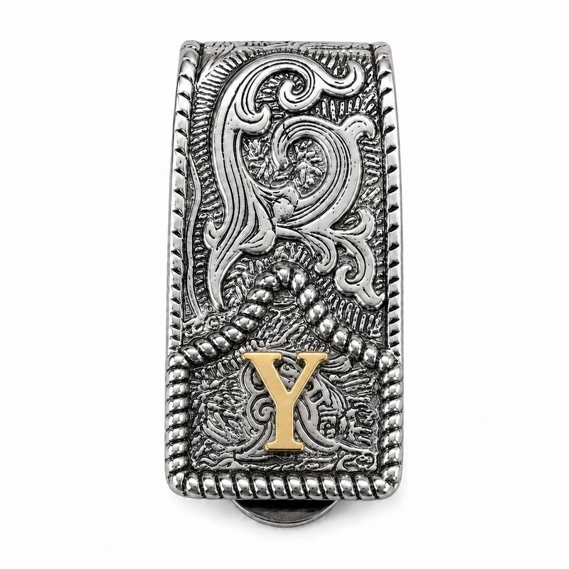 Western Scroll Initial Money Clip