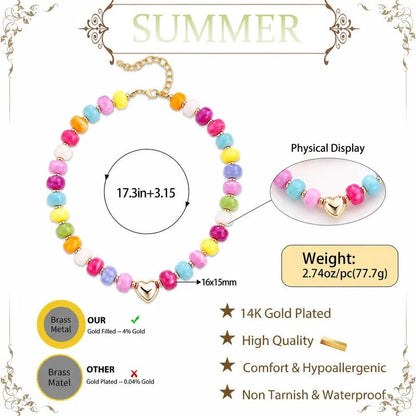 Colorful Bead Heart Choker