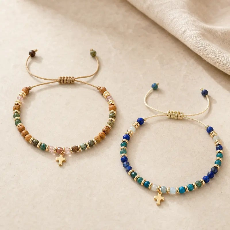Multicolor Stone Cross Bracelet