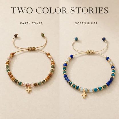 Multicolor Stone Cross Bracelet
