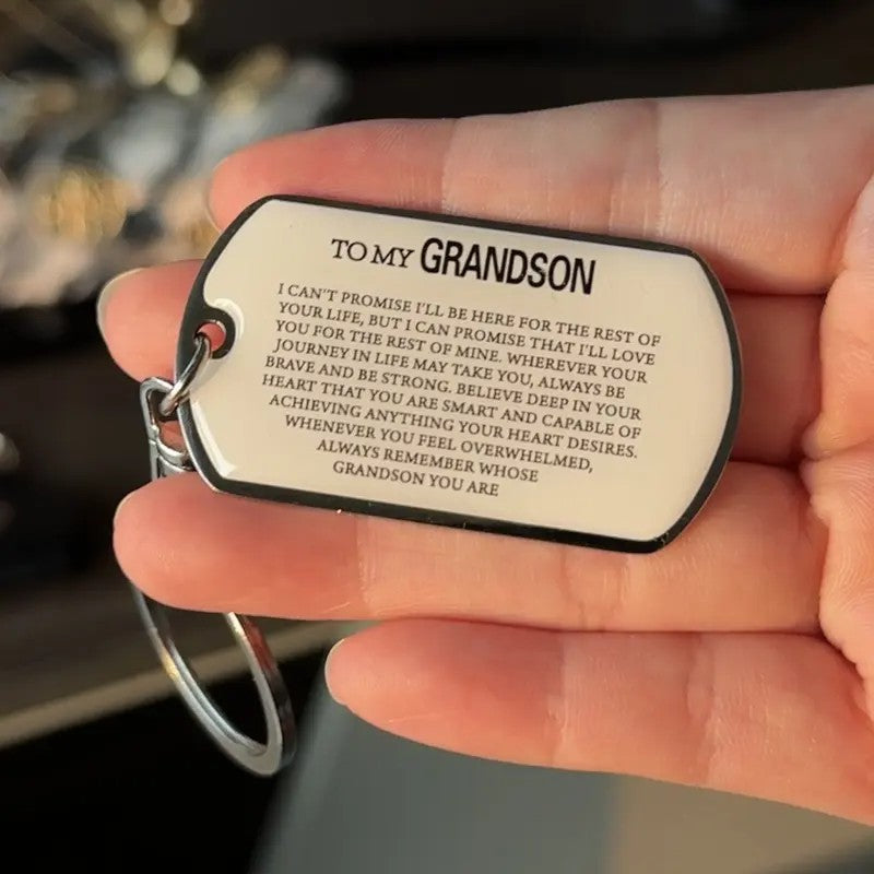 To My Grandson Engraved Dog Tag Keychain