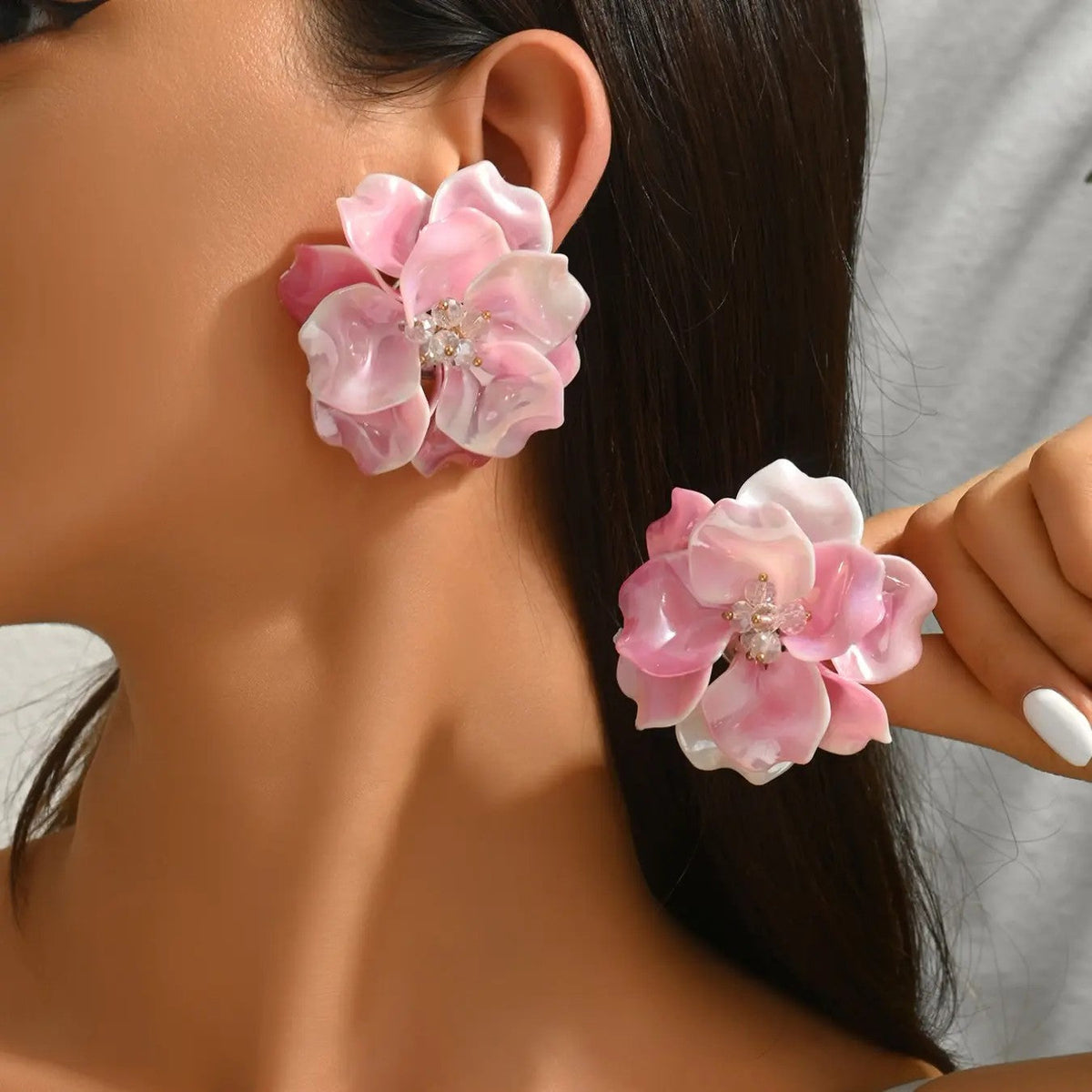 Pink Floral Statement Earrings