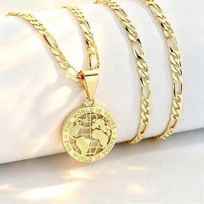 World Map Coin Necklace