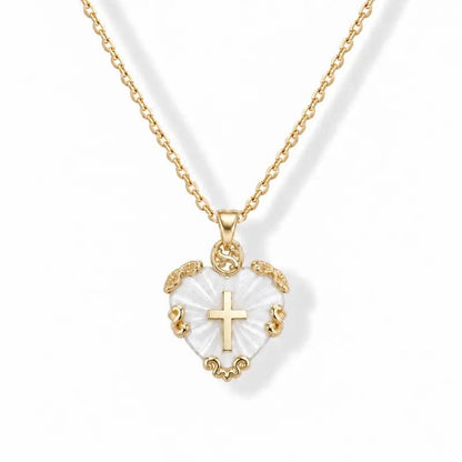 White Shell Heart Cross Necklace