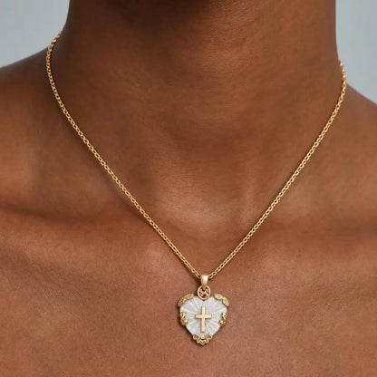 White Shell Heart Cross Necklace